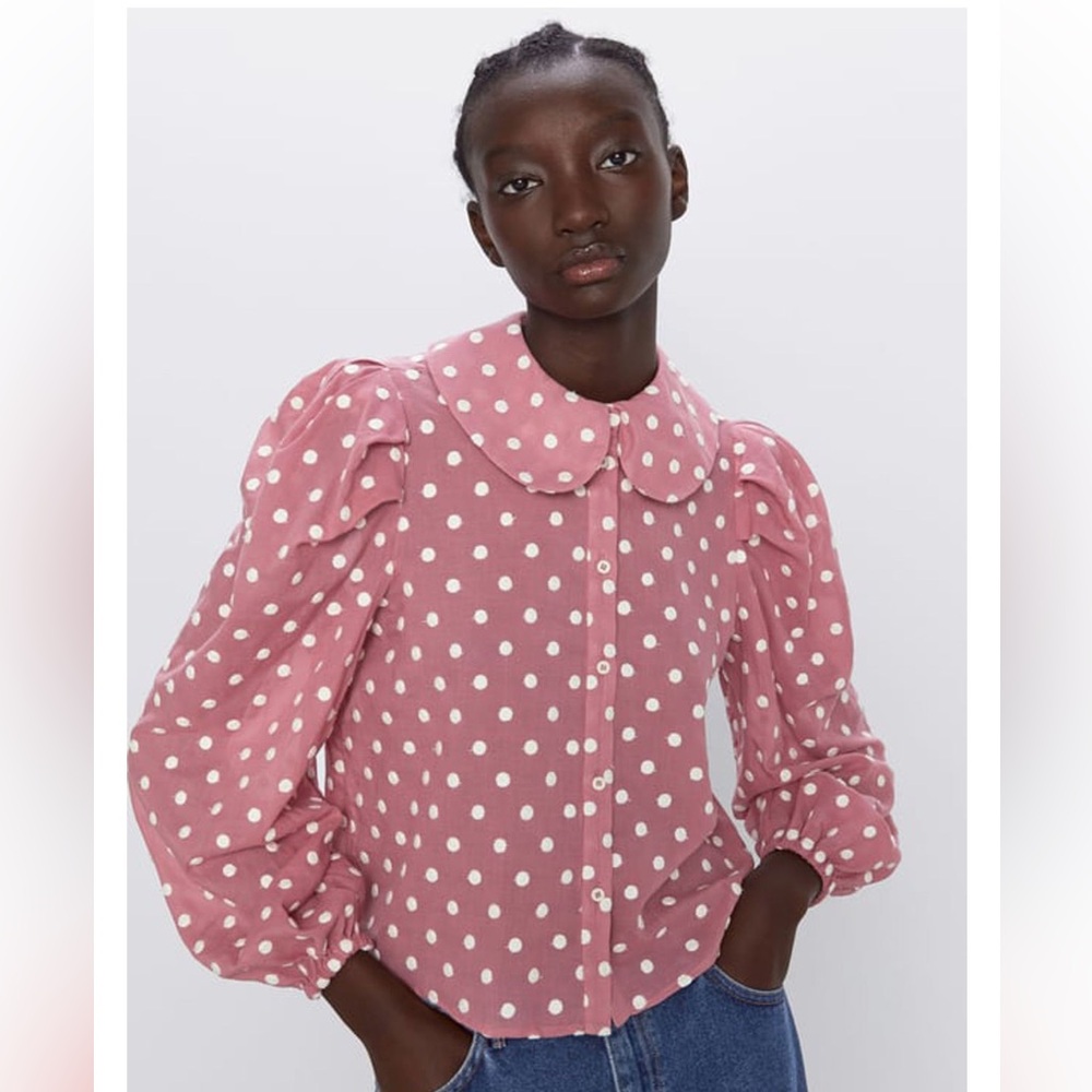 Zara Embroidered Polka Dot Blouse in XL